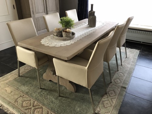 Set van 6 leren eetkamerstoelen - crème kleurig leer