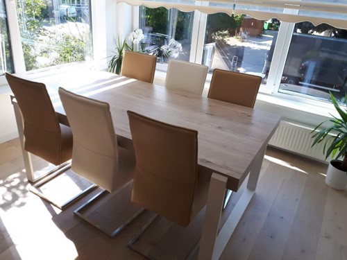 Set van 6 leren eetkamerstoelen - met sledepoot - diverse kleuren