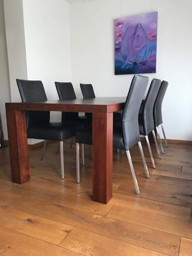 Set van 6 leren eetkamerstoelen - grijs leer