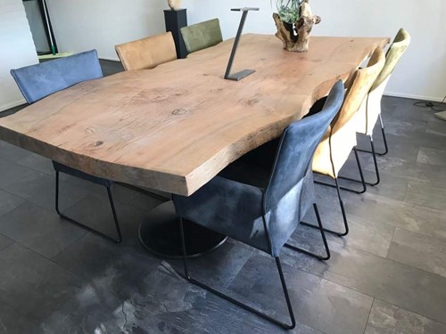 Set van 6 leren eetkamerstoelen - met designpoot - diverse kleuren