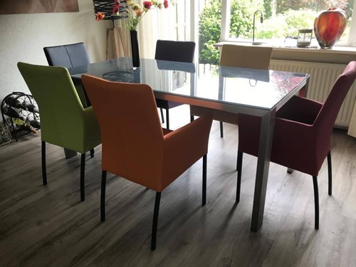 Set van 6 leren eetkamerstoelen - diverse kleuren leer
