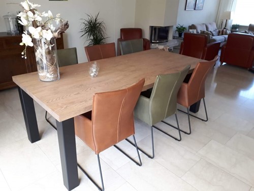 Set van 6 leren eetkamerstoelen - met designpoot - diverse kleuren