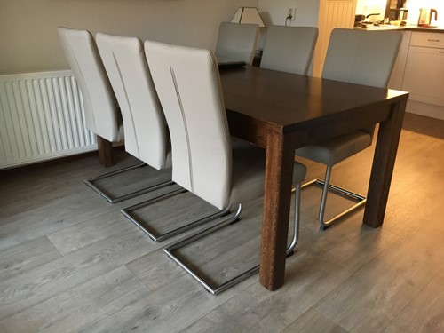 Set van 6 leren eetkamerstoelen - met sledepoot - bruin leer