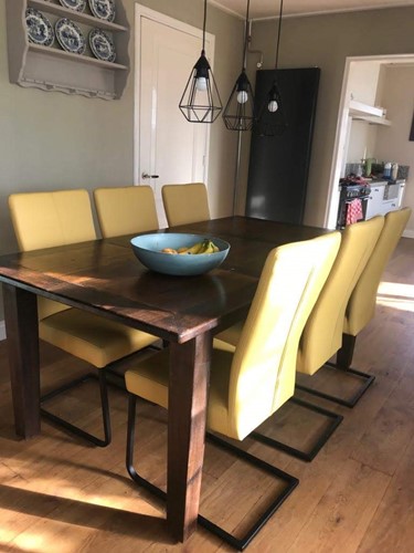 Set van 6 leren eetkamerstoelen - met sledepoot - geel leer