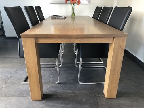 Set van 6 leren eetkamerstoelen met sledepoot - zwart leer