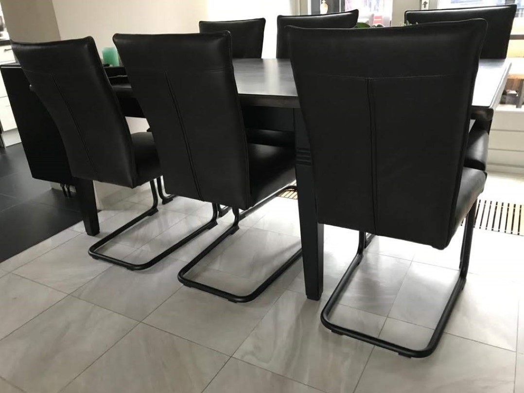 Set van 6 eetkamerstoelen - met - zwart leer ShopX