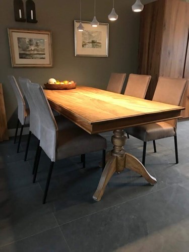 Set van 6 leren eetkamerstoelen - bruin leer