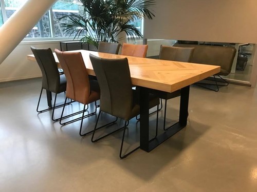 Set van 6 leren eetkamerstoelen - met designpoot - verschillende kleuren leer
