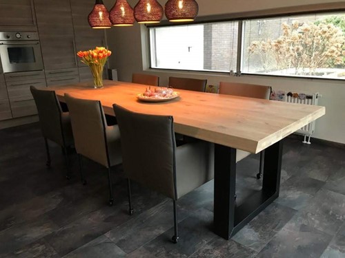 Set van 6 leren kuip eetkamerstoelen - met wieltjes - diverse kleuren bruin