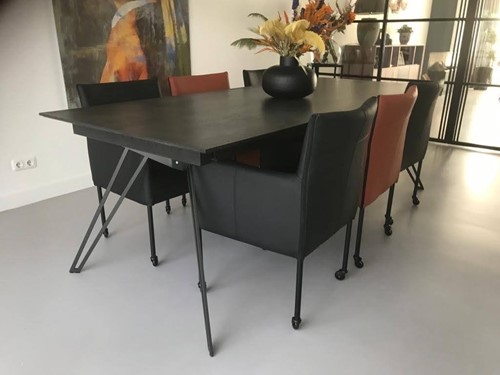 Set van 6 leren kuip eetkamerstoelen - met wieltjes - diverse kleuren