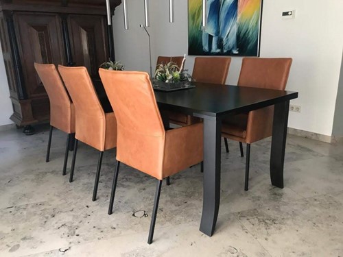 Set van 6 leren eetkamerstoelen - oranje leer