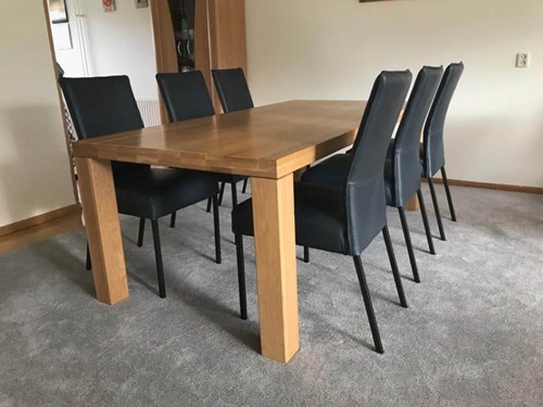Set van 6 leren eetkamerstoelen - zwart leer