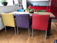 Set van 6 leren kuip eetkamerstoelen - met wieltjes - diverse kleuren
