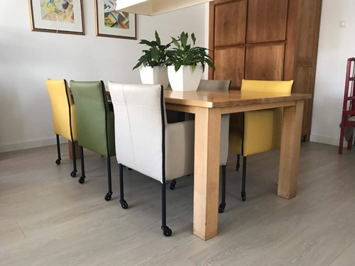 Set van 6 leren kuip eetkamerstoelen - met wieltjes - diverse kleuren