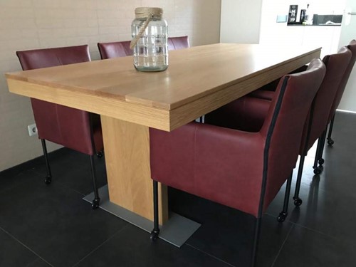 Set van 6 leren kuip eetkamerstoelen - met wieltjes - rood leer