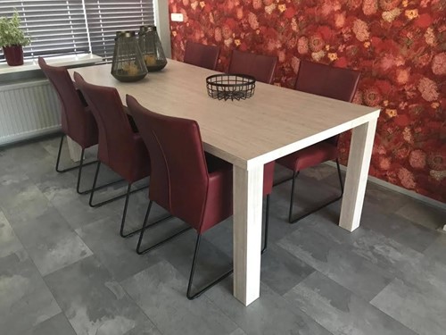 Set van 6 leren eetkamerstoelen - met designpoot - rood leer