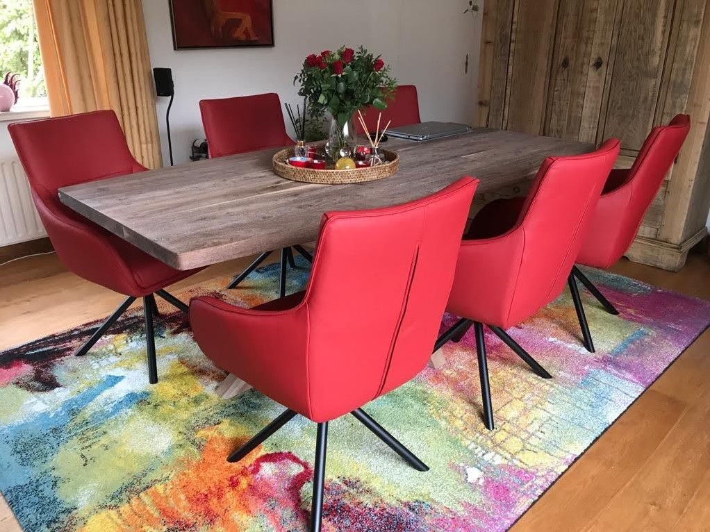 Set 6 leren eetkamerstoelen - draaibaar - rood leer ShopX