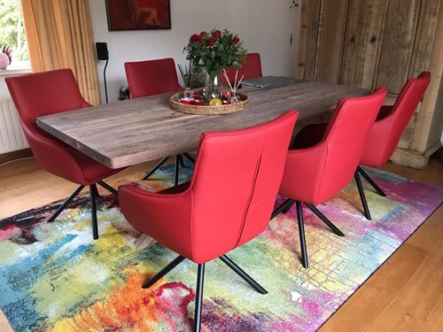 Set van 6 leren eetkamerstoelen - draaibaar - rood leer