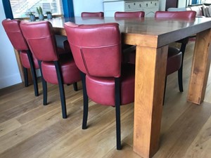 Set van 6 leren eetkamerstoelen - met houten poten - rood leer - Echt leer, Landelijk, ontdek de vele Leersoorten en Kleuren bij ShopX
