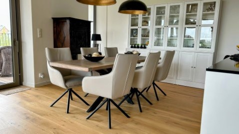 Set van 6 leren eetkamerstoelen - draaibaar - crème kleur leer