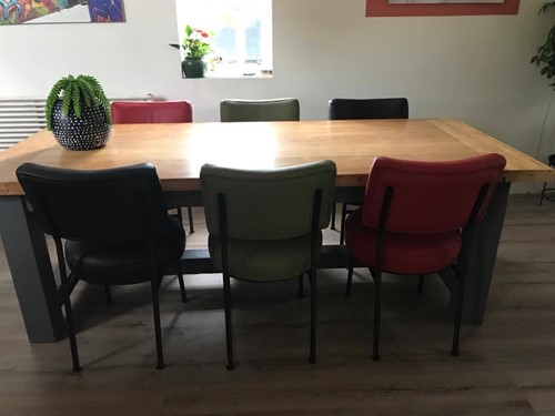 Set van 6 leren eetkamerstoelen met kruisframe - verschillende kleuren leer