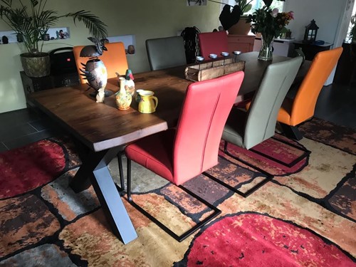 Set van 6 leren eetkamerstoelen - met sledepoot - diverse kleuren