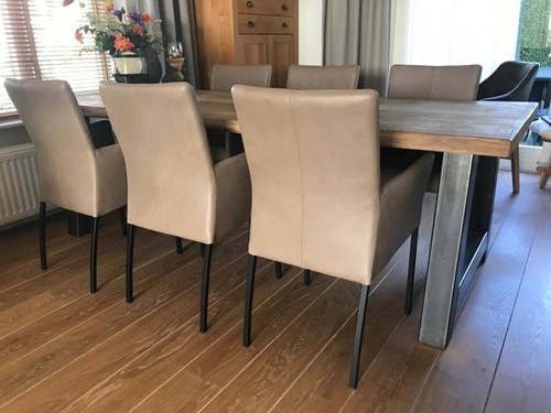 Set van 6 leren eetkamerstoelen - bruin leer