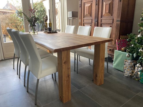 Set van 6 leren eetkamerstoelen - wit leer