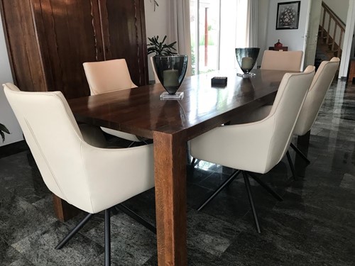 Set van 6 leren eetkamerstoelen - draaibaar - crème kleur leer