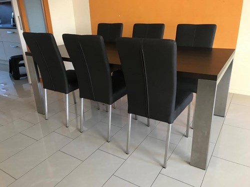 Set van 6 leren eetkamerstoelen - zwart leer