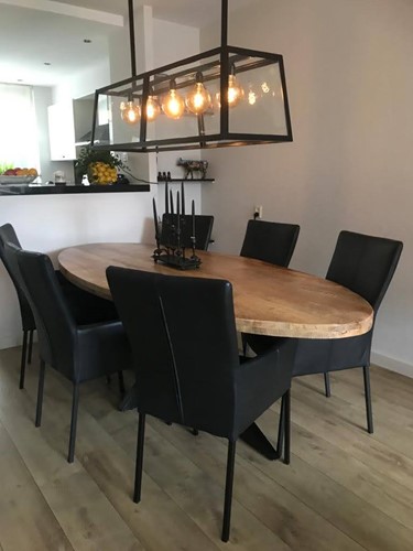 Set van 6 leren eetkamerstoelen - zwart leer