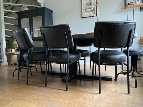 Set van 6 leren eetkamerstoelen met kruisframe - zwart leer