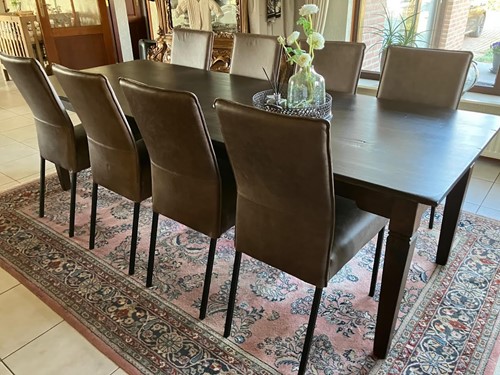 Set van 8 leren eetkamerstoelen - bruin leer