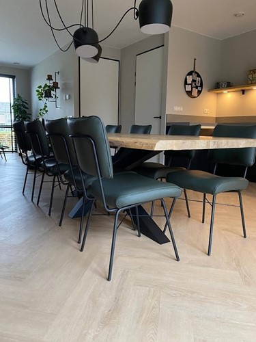 Set van 8 leren eetkamerstoelen - groen leer