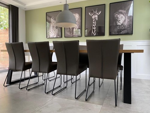 Set van 8 leren eetkamerstoelen - met designpoot - bruin leer