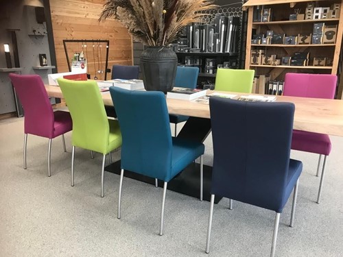 Set van 8 eetkamerstoelen - verschillende kleuren leer