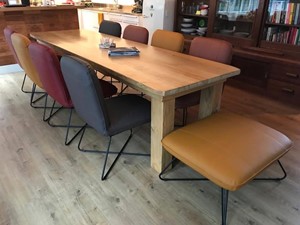 Leren eetkamerstoel smile, bruingeelrood leer, bruinegelerode keukenstoelen