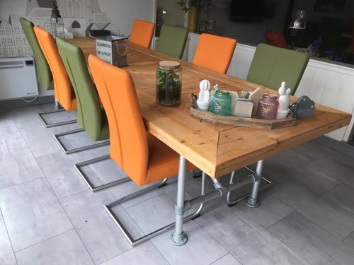 Set van 8 leren eetkamerstoelen - met sledepoot - diverse kleuren leer