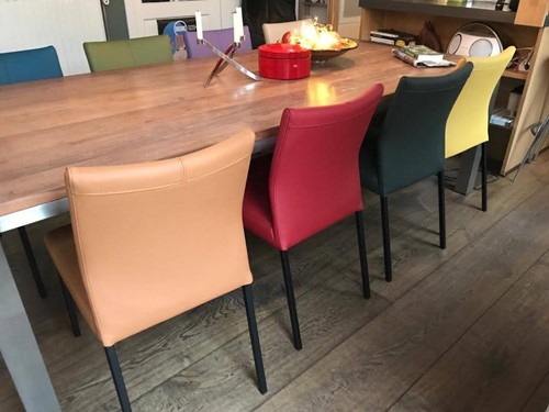 Set van 8 leren eetkamerstoelen - diverse kleuren leer
