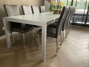 Set van 8 leren eetkamerstoelen met wieltjes en hoge rug - grijs leer - Echt leer, Modern, ontdek de vele Leersoorten en Kleuren bij ShopX