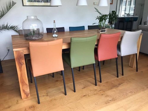 Set van 8 leren eetkamerstoelen - diverse kleuren leer