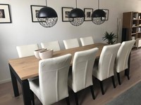 Set van 8 leren eetkamerstoelen - met houten poten - wit leer