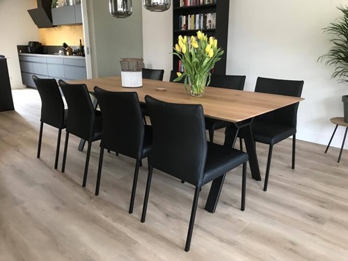 Set van 8 leren eetkamerstoelen - zwart leer