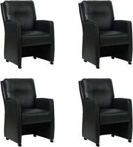 Zwarte leren landelijke eetkamerfauteuil Sharp - Granada leer Black (zwart leer)