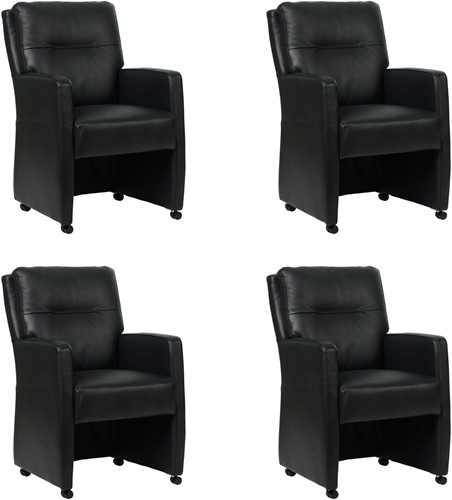 Leren eetkamerfauteuil Sharp - set van 4 stoelen - Granada leer Black - Met handgreep - Zwart