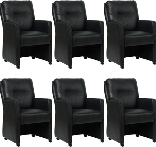 Leren eetkamerfauteuil Sharp - set van 6 stoelen - Granada leer Black - Met handgreep - Zwart