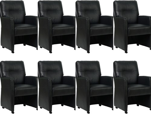 Leren eetkamerfauteuil Sharp - set van 8 stoelen - Granada leer Black - Met handgreep - Zwart