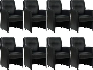 Zwarte leren landelijke eetkamerfauteuil Sharp - Granada leer Black (zwart leer)
