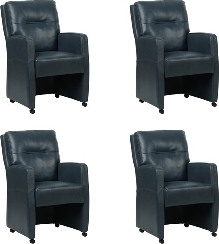Leren eetkamerfauteuil Sharp - set van 4 stoelen - Granada leer Blue - Met handgreep - Zwart