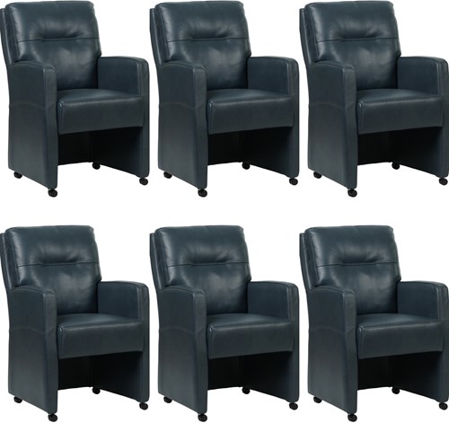 Leren eetkamerfauteuil Sharp - set van 6 stoelen - Granada leer Blue - Met handgreep - Zwart